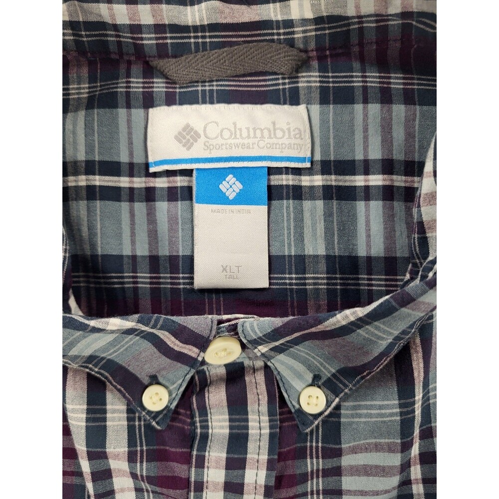 Columbia Men's Purple Green Plaid Long Sleeve Casual Shirt Sz XL Tall - Picture 4 of 9